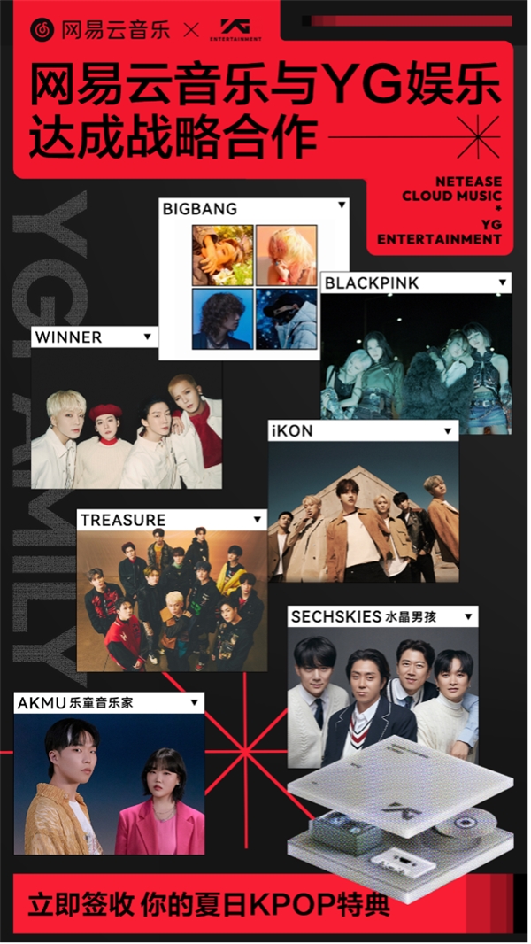 网易云音乐获得YG娱乐公司音乐版权，多首流行金曲点燃青春风暴