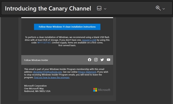 微软向测试员提供免费USB闪存盘，为Canary通道用户保驾护航