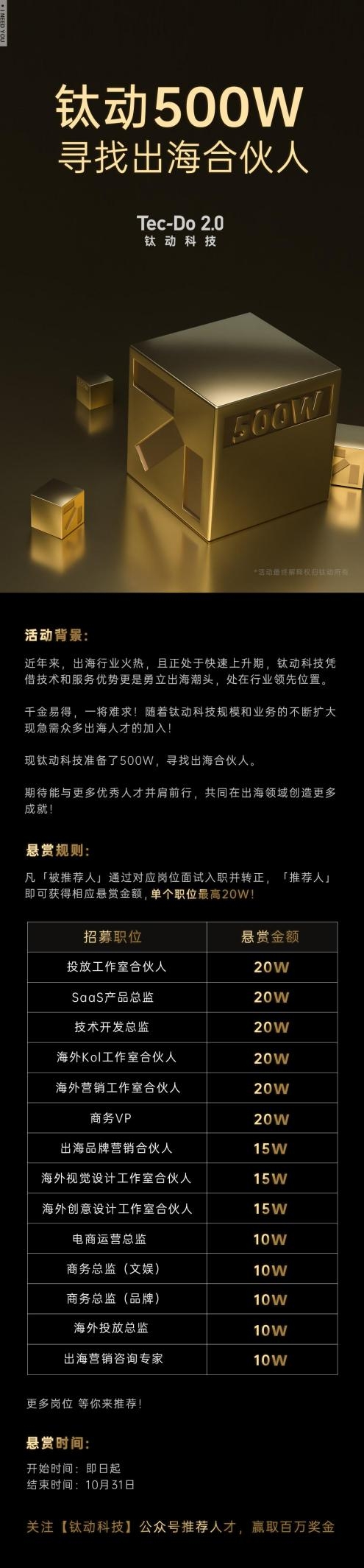又一重磅内容！钛动500W，寻找出海合伙人！